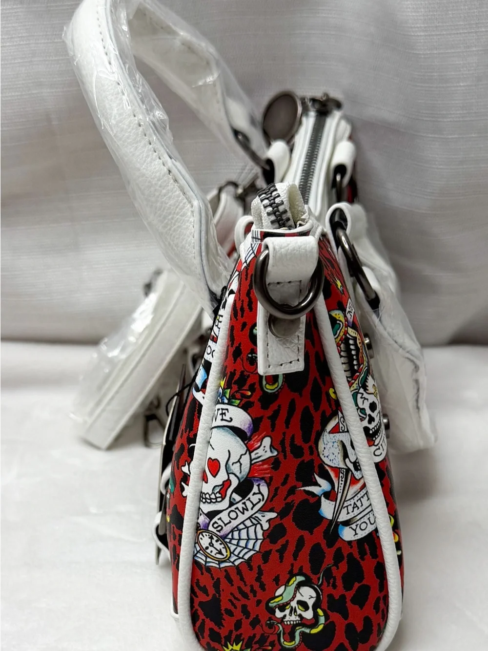 NWT Ed Hardy Red Skull Tattoo Y2K Rhinestone Handbag Purse